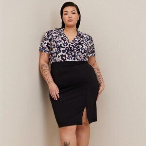 Torrid - At The Knee Ponte Studio Crepe Bodycon Dress in Abstract Floral & Black